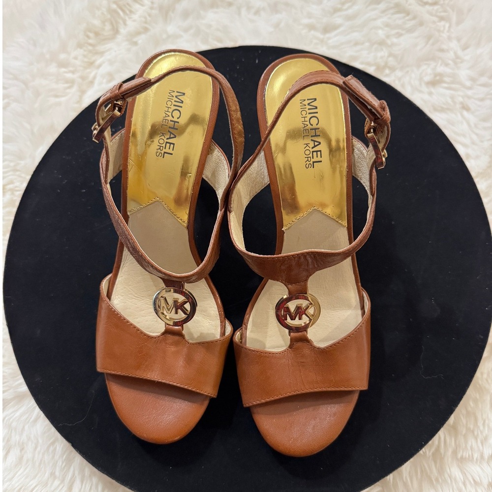 Michael Kors Animal Print Heel Brown Leather Quiet Luxury Sandals 10M - Picture 3 of 8